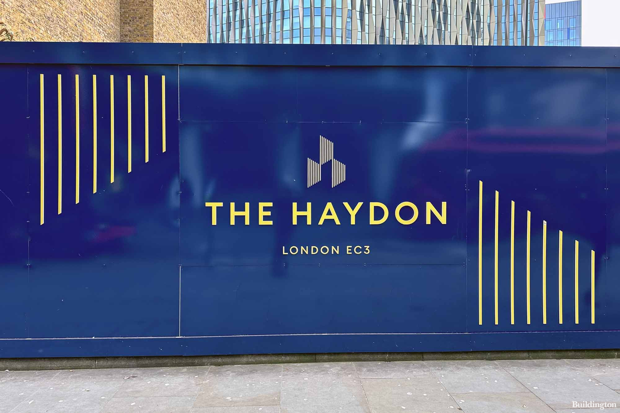 The Haydon logo on the hoarding in Aldgate, London E1