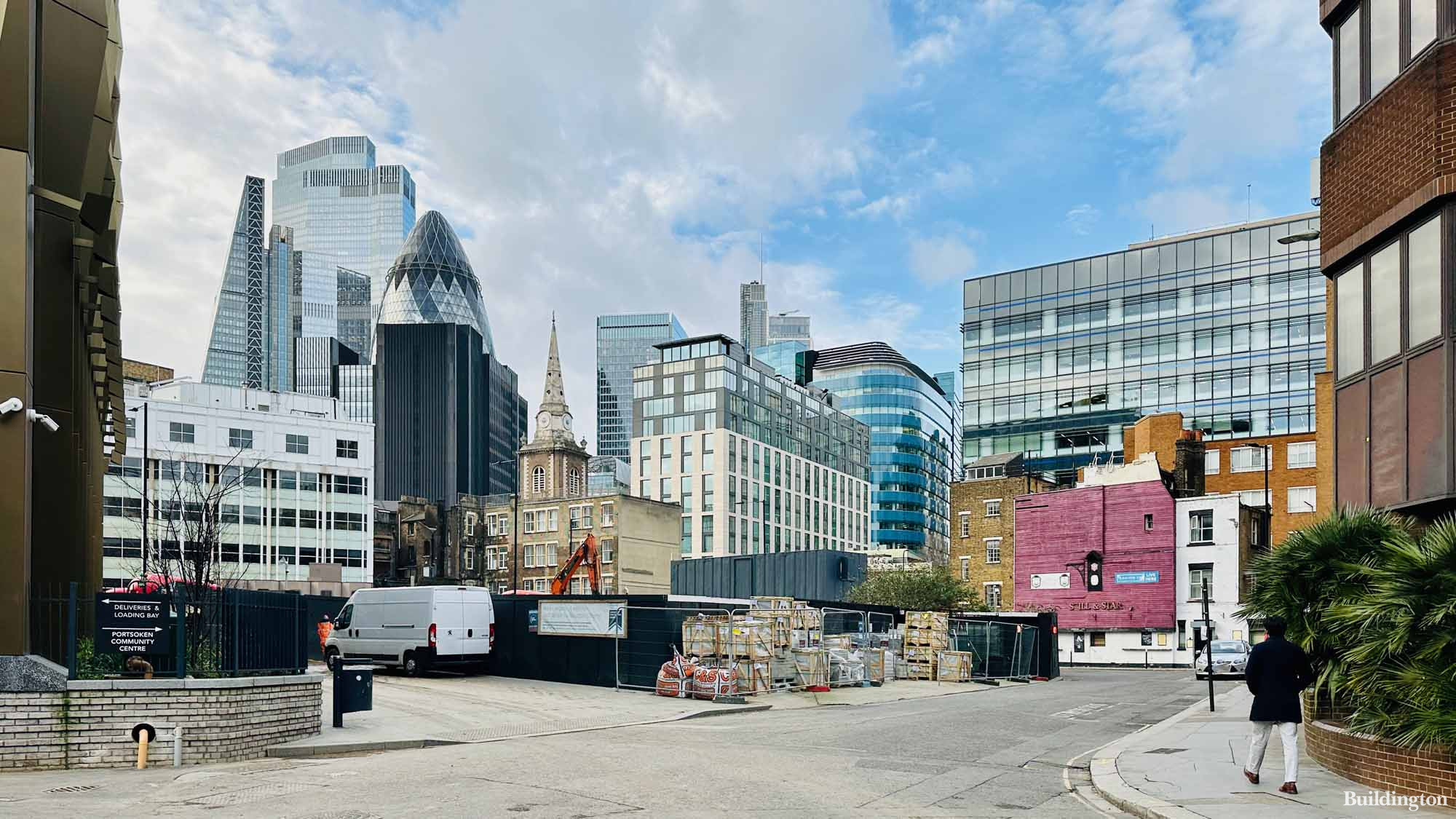 60 Aldgate development site from Little Somerset Street in January 2024.