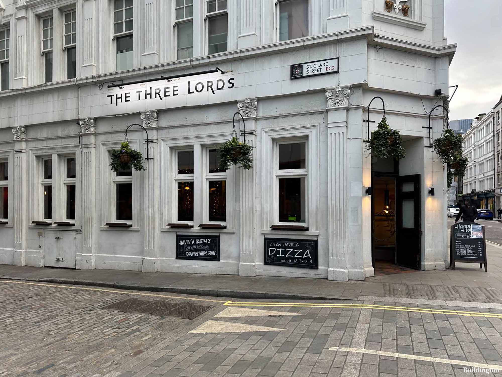 The Three Lords pub on the corner of St Clare Street and the Minories in the City of London EC3. 