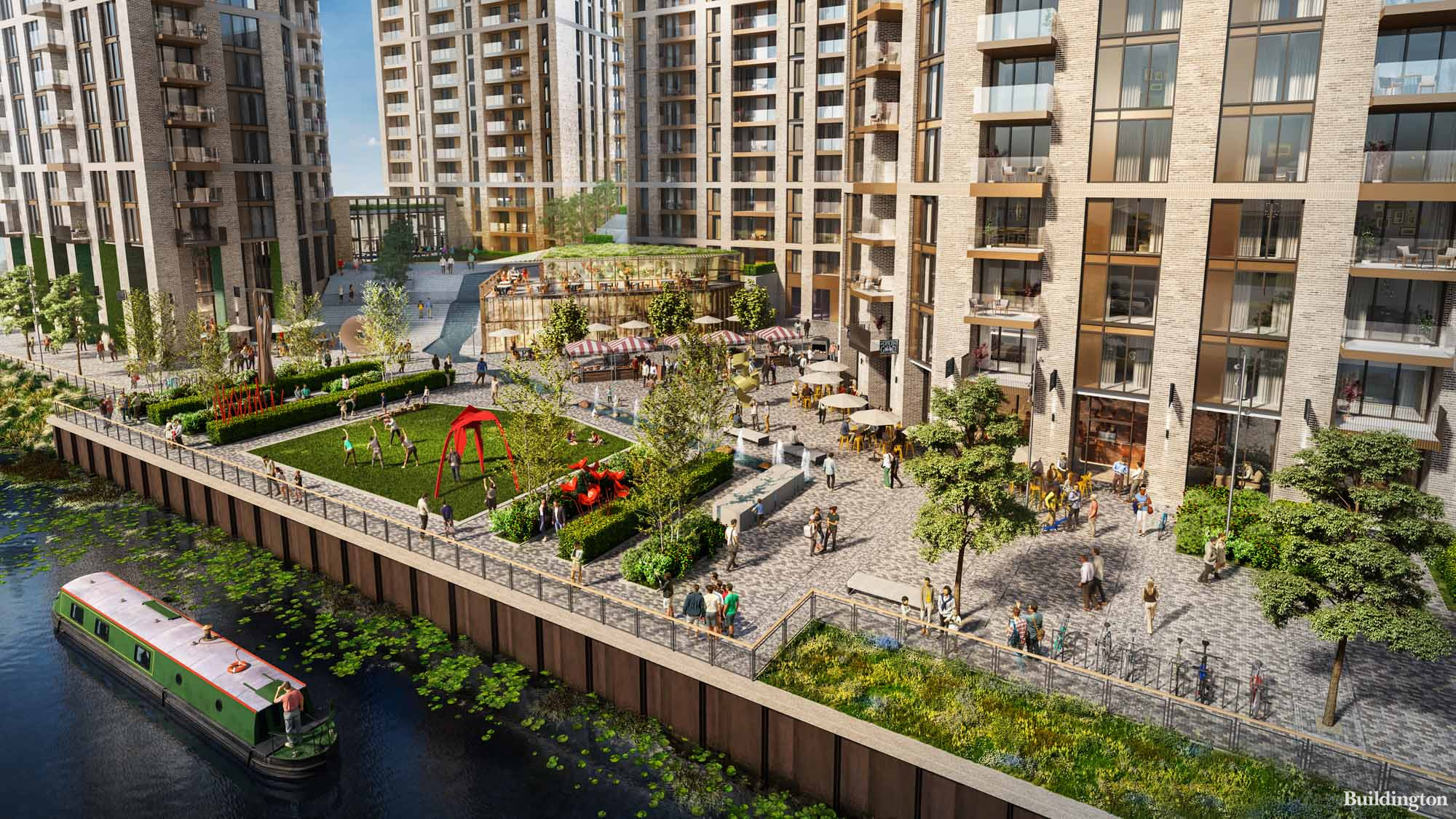 CGI of Abbey Quay development waterfront gardens in Barking, Greater London IG10