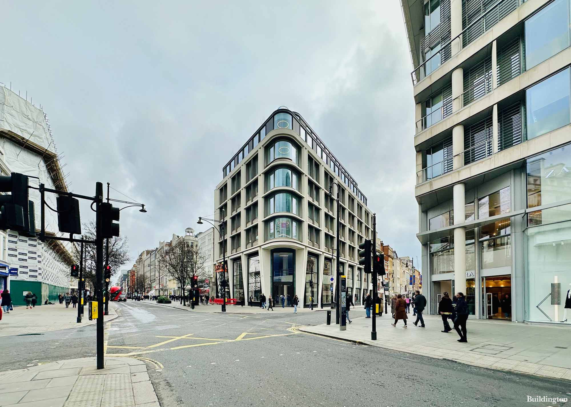 The Burlian commercial development on the corner of Oxford Street and New Bond Street in February 2024.