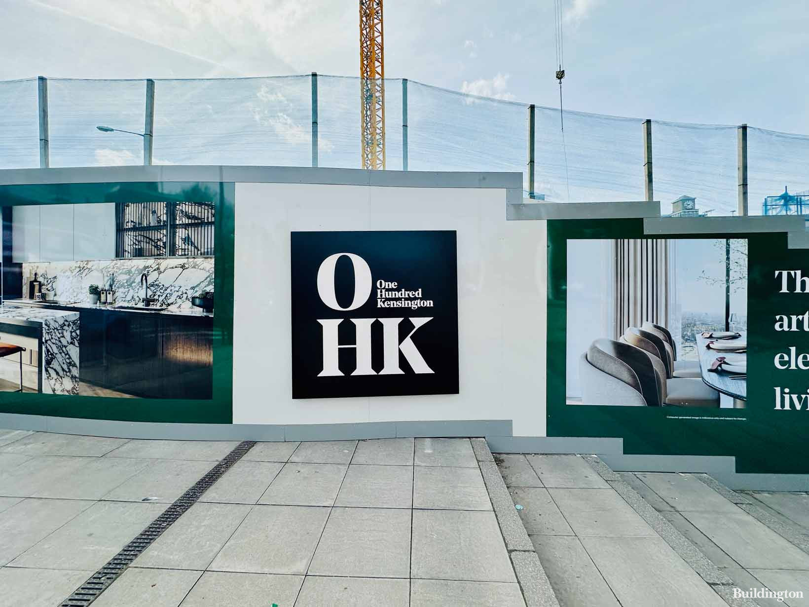 OHK One Hundred Kensington development by Seven Capital hoarding next to Tesco on Cromwell Road in Spring 2024