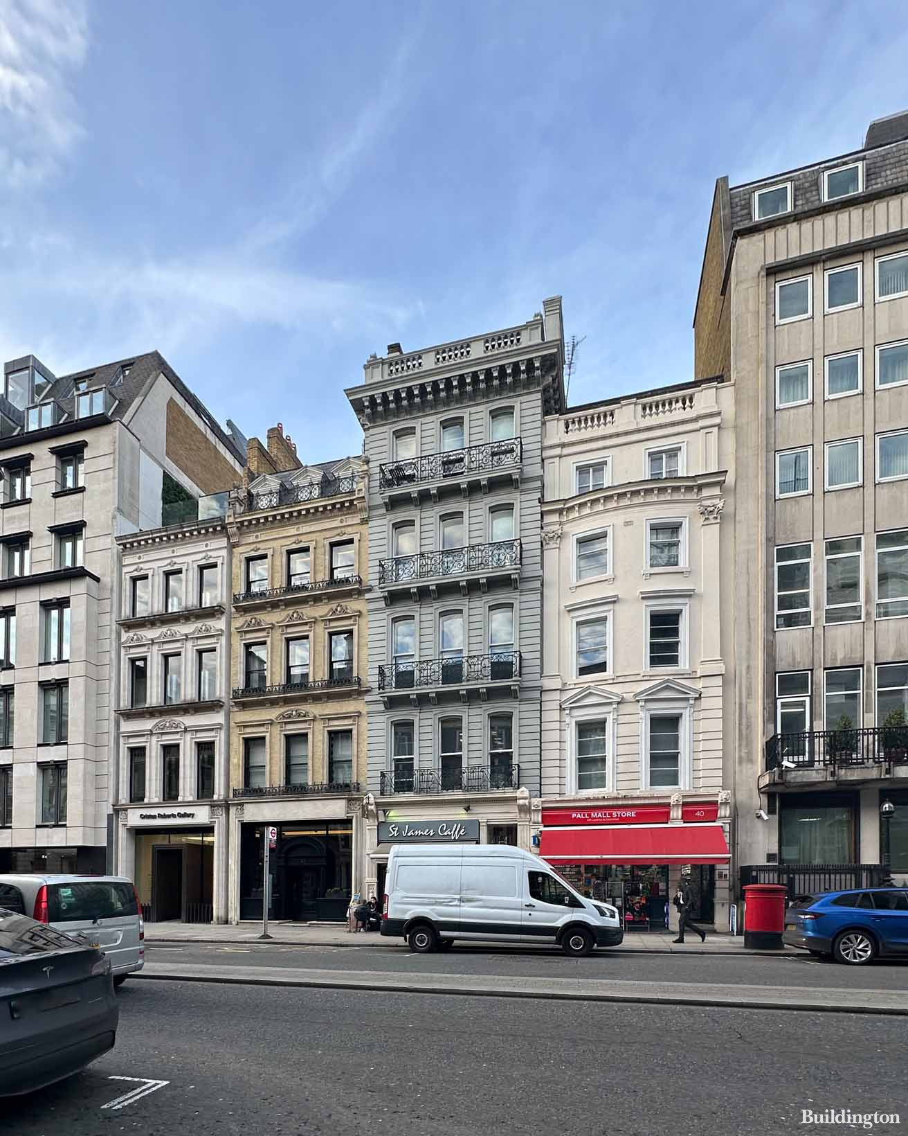 From right second and third building - 40-41 Pall Mall commercial building in Mayfair, London SW1.