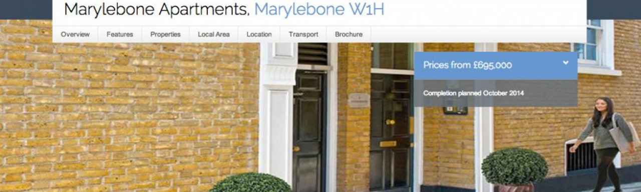 Screen capture of Marylebone Apartments page on Galliard Homes website at www.galliardhomes.com