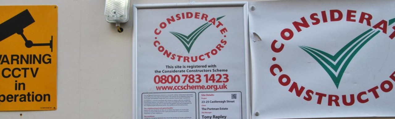 Considerate Constructors banner at 23-25 23-25 Castlereagh Street.