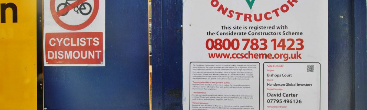 Considerate Constructors poster on The Steward Building site in November 2013.