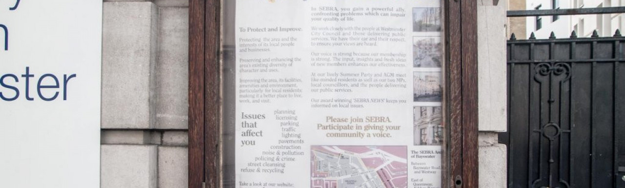 Join SEBRA now - your local residents' association. Advert on Porchester Hall.