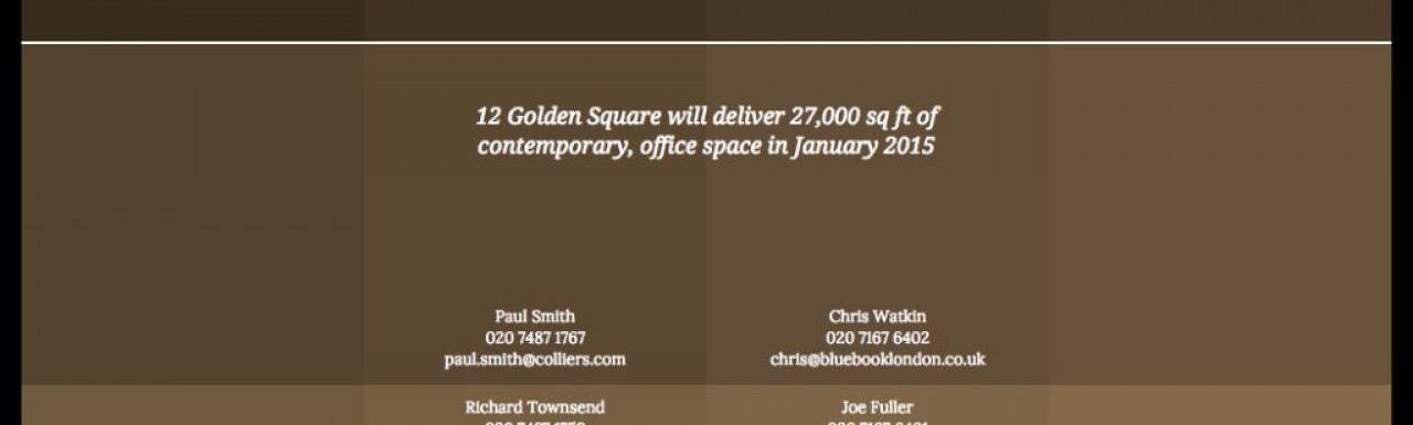 Screen capture of 12 Golden Square website at 12gsq.com.