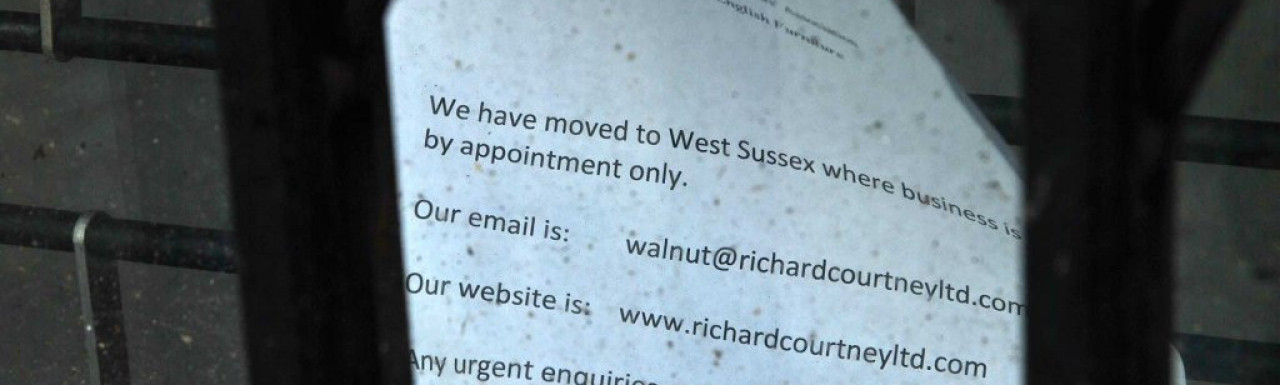 Note on the window at 101 Kensington Church Street in April 2013: We have moved to West Sussex where business is by appointment only. Our website is www.richardcourtneyltd.com