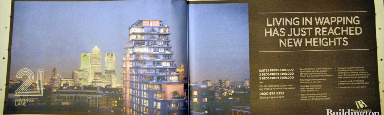21 Wapping Lane advertisement in Homes & Property, Evening Standard 20. February 2013 issue