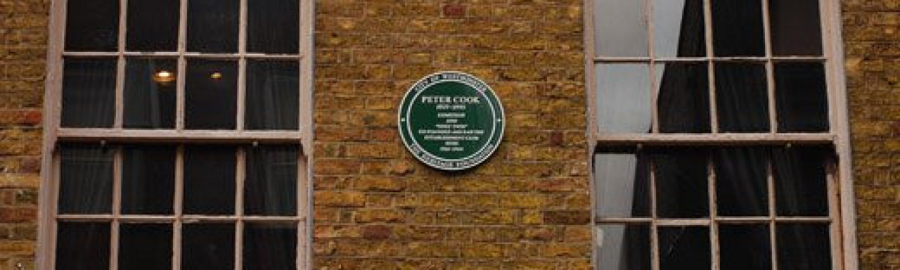 Peter Cook (1937-1995), comedian and “only twin”, lived here. He co-founded and run the establishment club here 1961-1964.