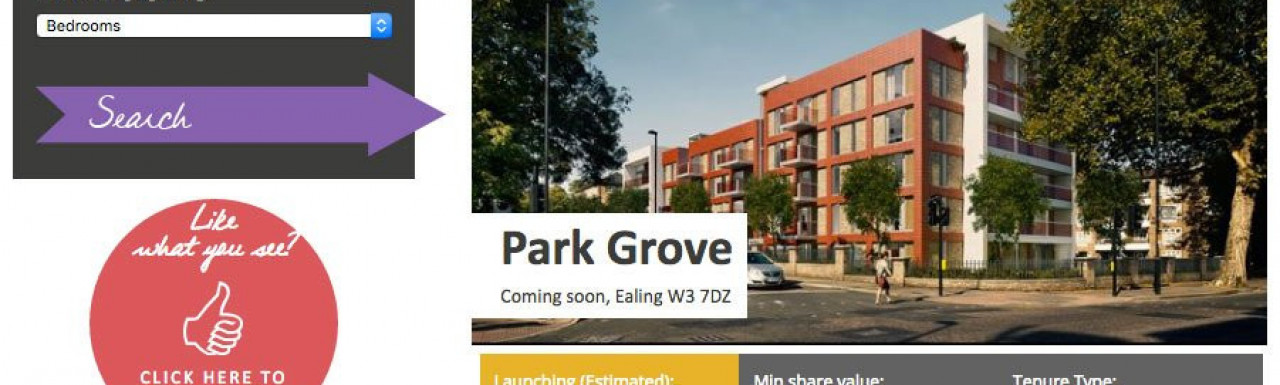 Screen capture of Park Grove development on Family Mosaic website familymosaicsales.co.uk