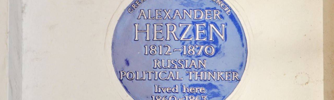 Blue plaque on Orsett House says: Alexander Herzen (1812-1870), Russian political thinker, lived here 1860-1863.