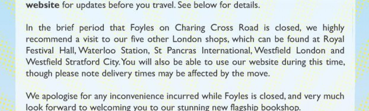 Foyles is moving from 113-119 to 107 113-119 Charing Cross Road in June 2014. Image from Foyles website at foyles.co.uk